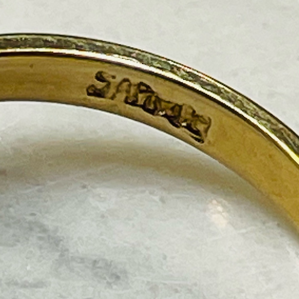 Vintage yellow gold tone open swirl ring 3 round-cut stones 6.5 Y2K - Picture 7 of 11